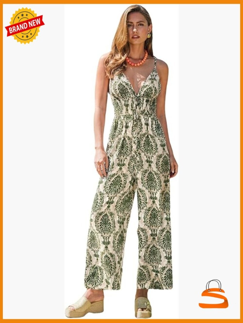 Women's Paisley Floral Long Jumpsuit Spaghetti Strap V Neck Sleeveless Wide Leg
